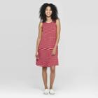 Women's Striped Regular Fit Sleeveless Round Neck Knit Tank Dress - A New Day Red