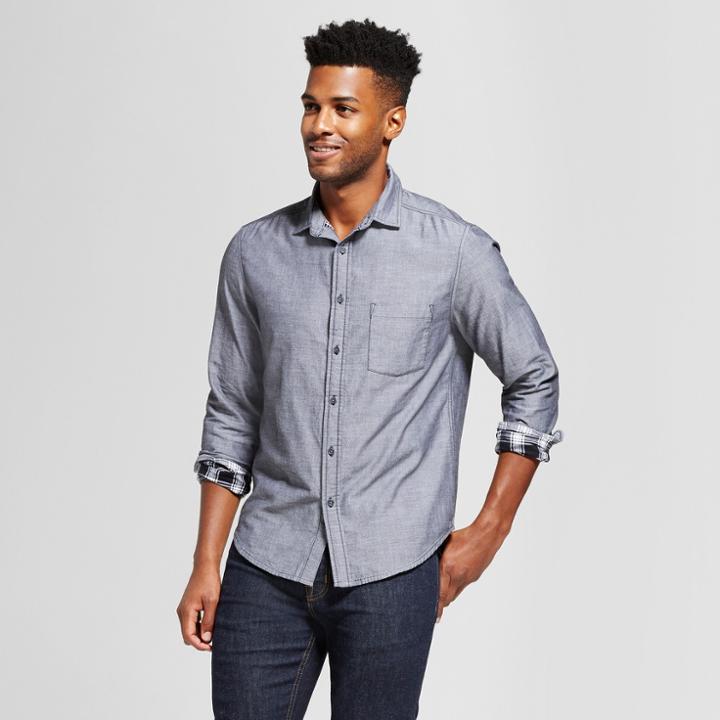 Men's Standard Fit Long Sleeve Double Weave Shirt - Goodfellow & Co Black