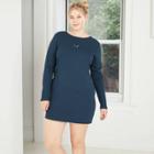 Women's Plus Size Long Sleeve Bodycon Dress - Wild Fable Navy Embroidered