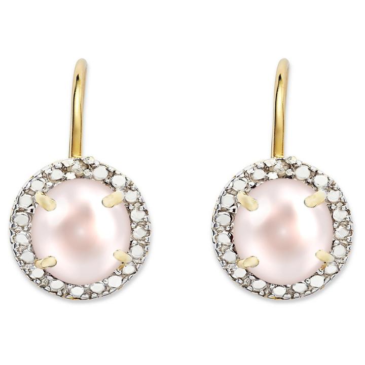 Target Freshwater Pearl And Diamond Accent Leverback Earrings Gold Plated (ij-i2-i3) (june), Girl's,