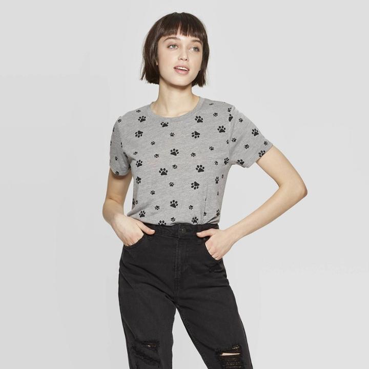 Women's Animal Print Short Sleeve Round Neck T-shirt - Modern Lux (juniors') - Gray