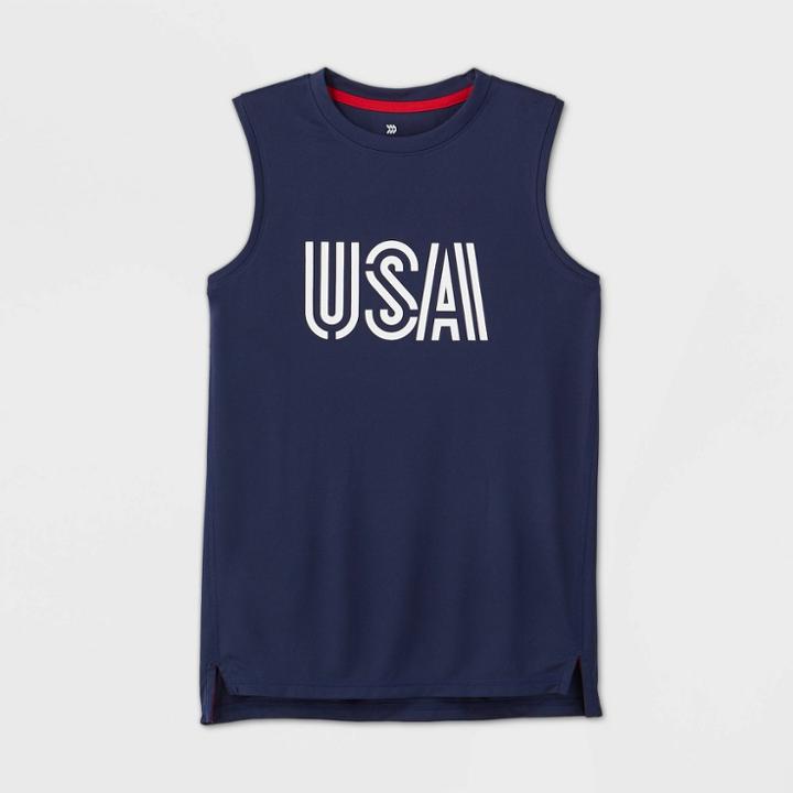 Boys' Sleeveless Usa Graphic T-shirt - All In Motion Navy Xs, Boy's, Blue