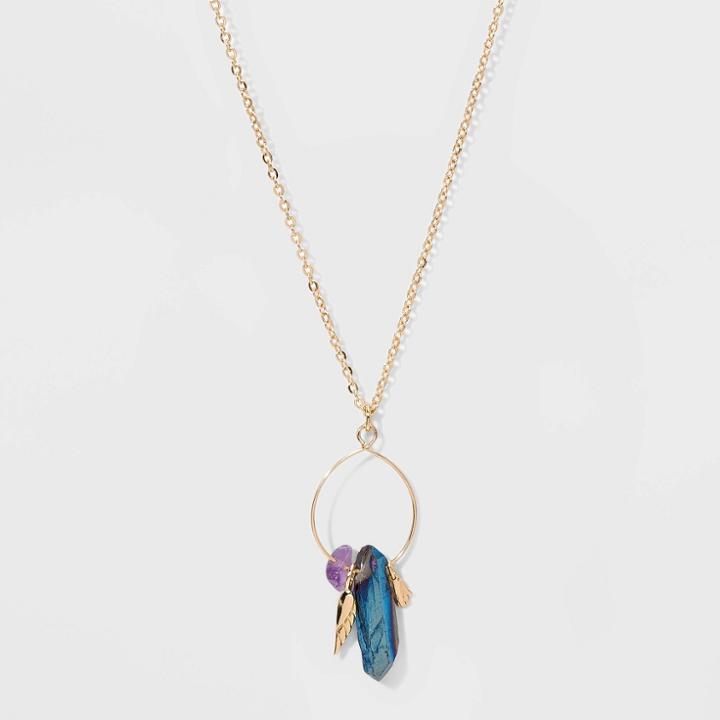 No Brand Petitesemi-precious Stone With Leaf And Hamsa Short Necklace, Women's,