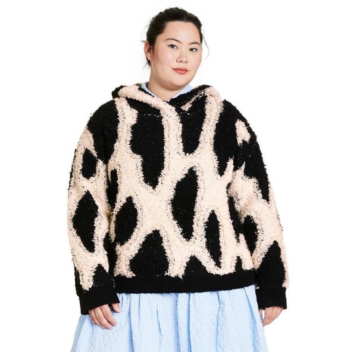 Women's Plus Size Leopard Print Sherpa Hooded Sweatshirt - Sandy Liang X Target Black/cream