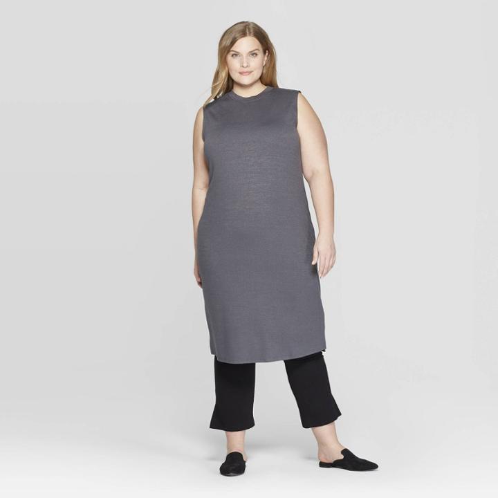 Women's Plus Size Sleeveless Crew Neck Knit Midi Dress - Prologue Gray