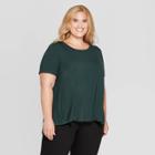 Women's Plus Size Short Sleeve Crewneck Pleated Back T-shirt - Ava & Viv Green X
