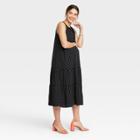The Nines By Hatch Floral Print Sleeveless Henley Placket Tiered Modal Maternity Dress Black