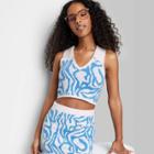 Women's Cropped Jacquard Polo Sweater Tank Top - Wild Fable Blue Zebra