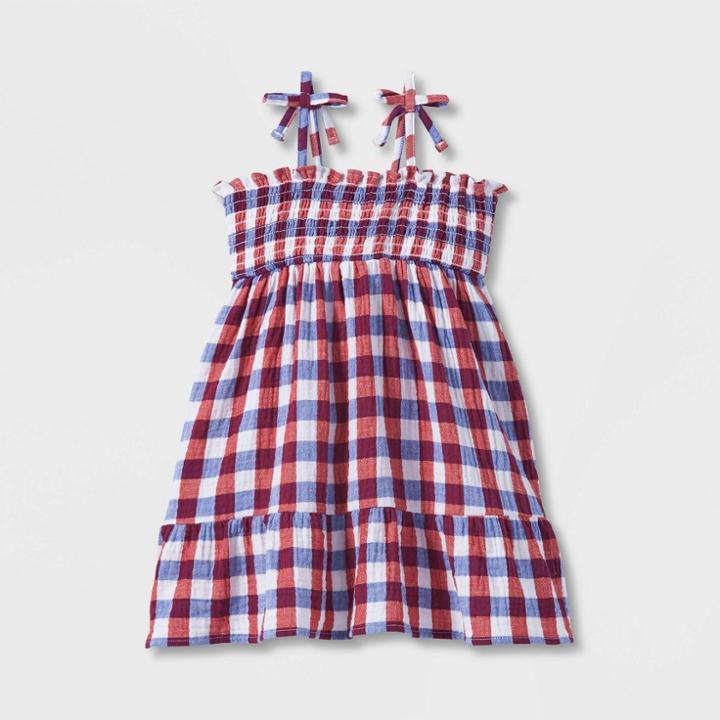 Toddler Girls' Plaid Smocked Dress - Cat & Jack Red/blue