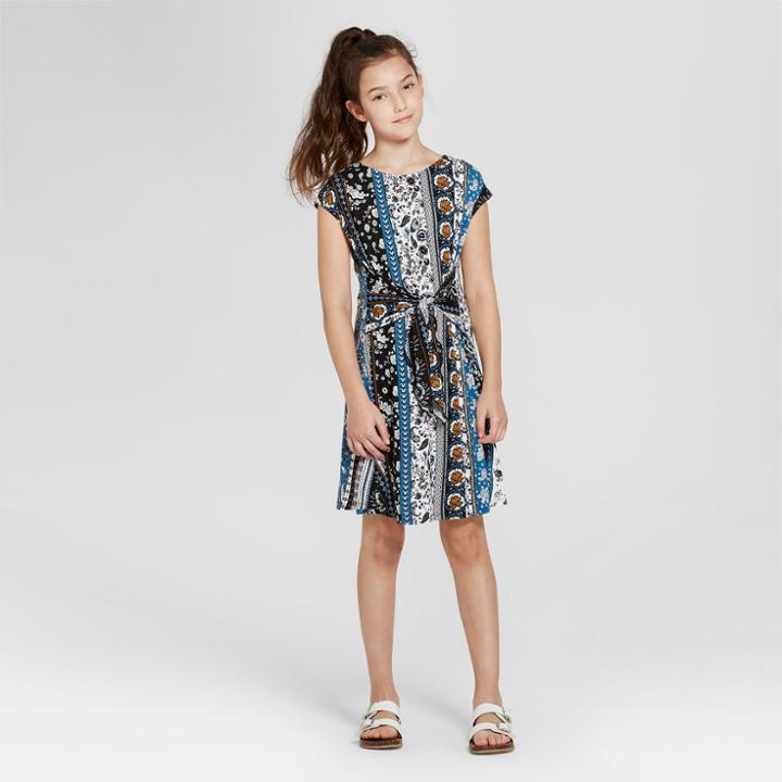 Girls' Front Tie Short Sleeve Dress - Art Class Black