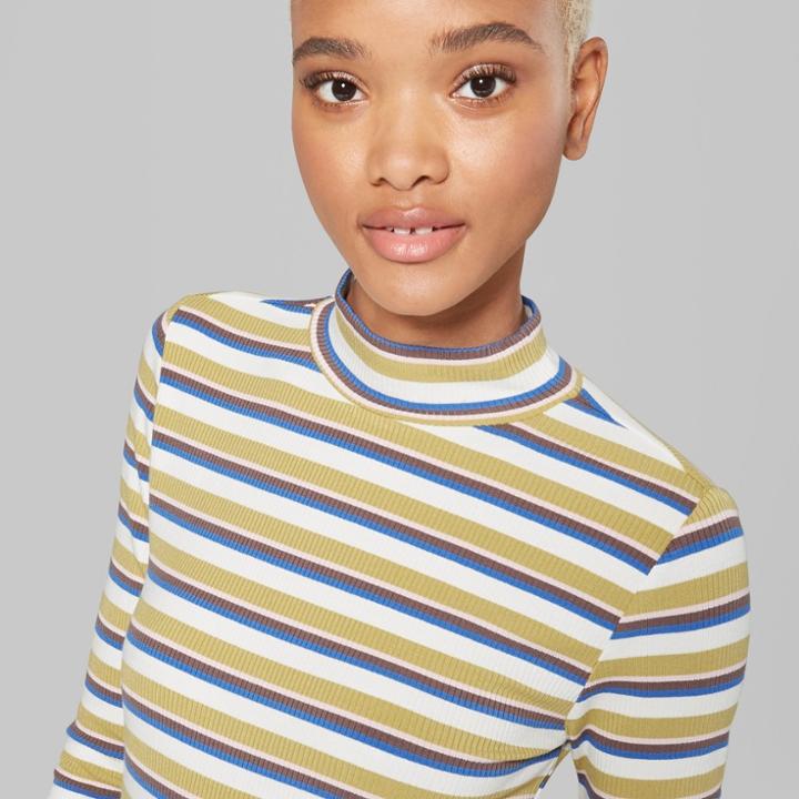 Women's Long Sleeve Rib Mockneck - Wild Fable Yellow/blue/white