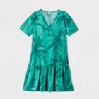 Women's Floral Print Short Sleeve Hem Dress - A New Day Green