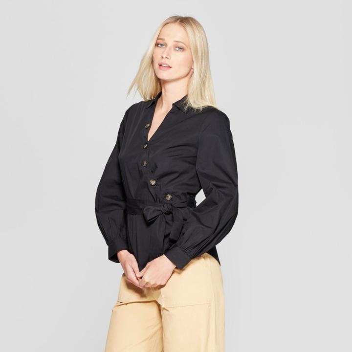 Women's Long Sleeve V-neck Blouse - Who What Wear Black