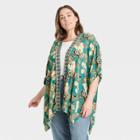 Women's Floral Print 3/4 Sleeve Wrap Jacket - Knox Rose Green X-1x