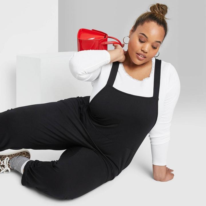 Women's Plus Size Sleeveless Square Neck Knit Jumpsuit - Wild Fable Black 3x, Women's,