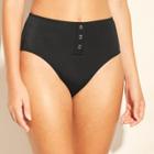 Women's Ribbed Snap Front Cheeky High Waist Bikini Bottom - Xhilaration Black