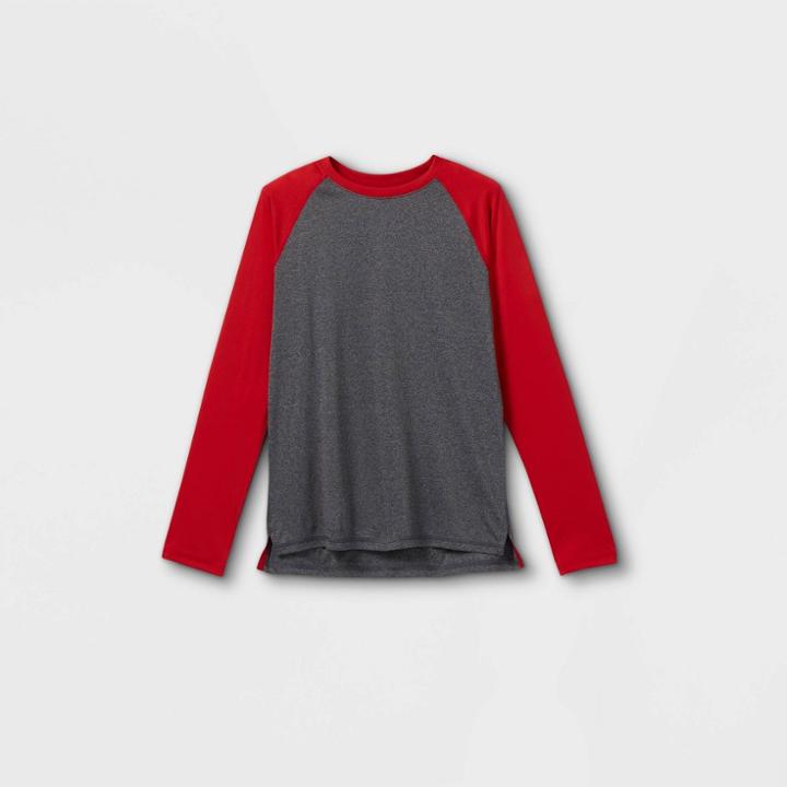 Boys' Long Sleeve Tech T-shirt - All In Motion Gray/red