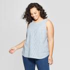 Women's Plus Size Striped Sleeveless Crew Neck Button Back Tank Top - Universal Thread Blue