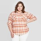 Women's Plus Size Plaid Long Sleeve Collared Flannel Shirt - Universal Thread Pink X