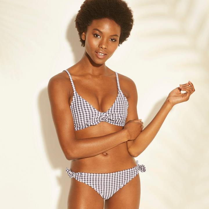 Women's Tie Front Gingham Bralette Bikini Top - Xhilaration Navy (blue) Gingham