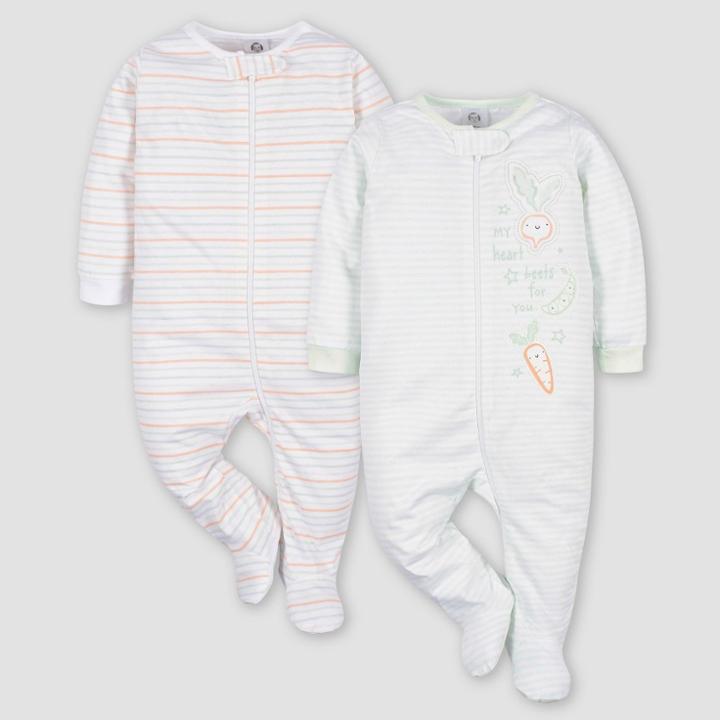 Gerber Baby 2pk Zip-front Vegetables Sleep N' Play - White/light Blue Newborn
