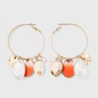 Pearl And Shell Charms Hoop Earrings - A New Day Pastel Peach, Pink/white/white