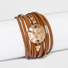 Simulated Leather And Disc Magnetic Wrap Bracelet - Universal Thread Brown