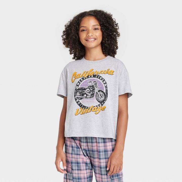 Girls' Boxy Cropped Graphic T-shirt - Art Class Gray