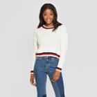 Women's Striped Long Sleeve Shaker Pullover Sweater - Almost Famous (juniors') Ivory S, Size: