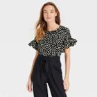Women's Ruffle Short Sleeve Blouse - Who What Wear Black Polka Dots