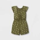 Girls' Floral Print Woven Short Sleeve Romper - Cat & Jack Olive Green