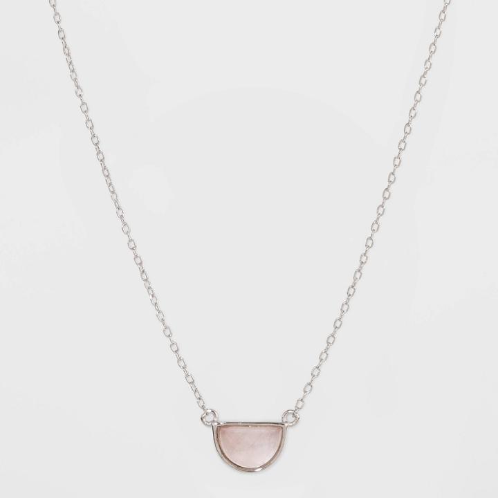 Sterling Silver With Rose Quartz Half Moon Station Necklace - Universal Thread Silver, Women's, Pink