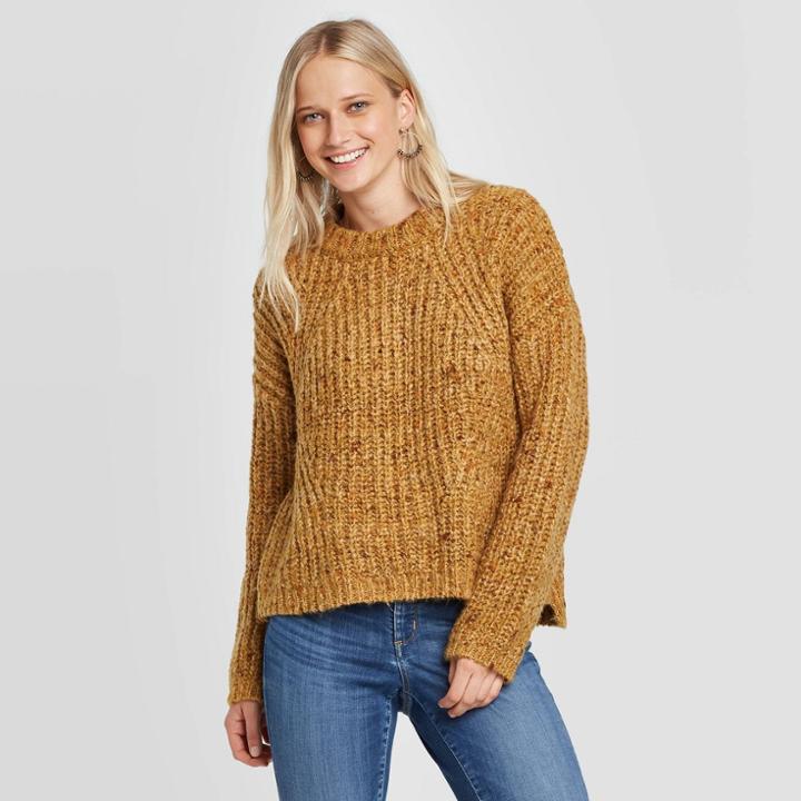 Women's Crewneck Chunky Pullover Sweater - Universal Thread Camel M, Women's,