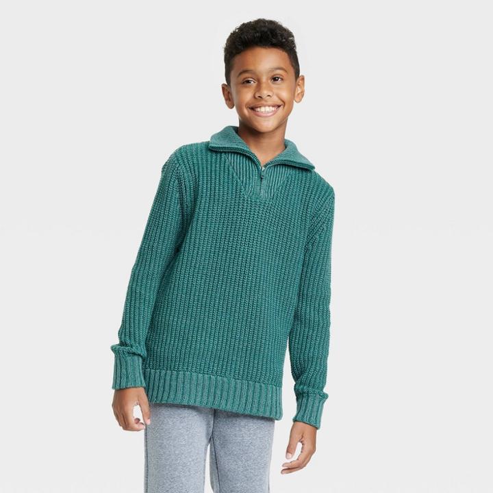 Boys' Quarter Zip Sweater - Cat & Jack Dark Green