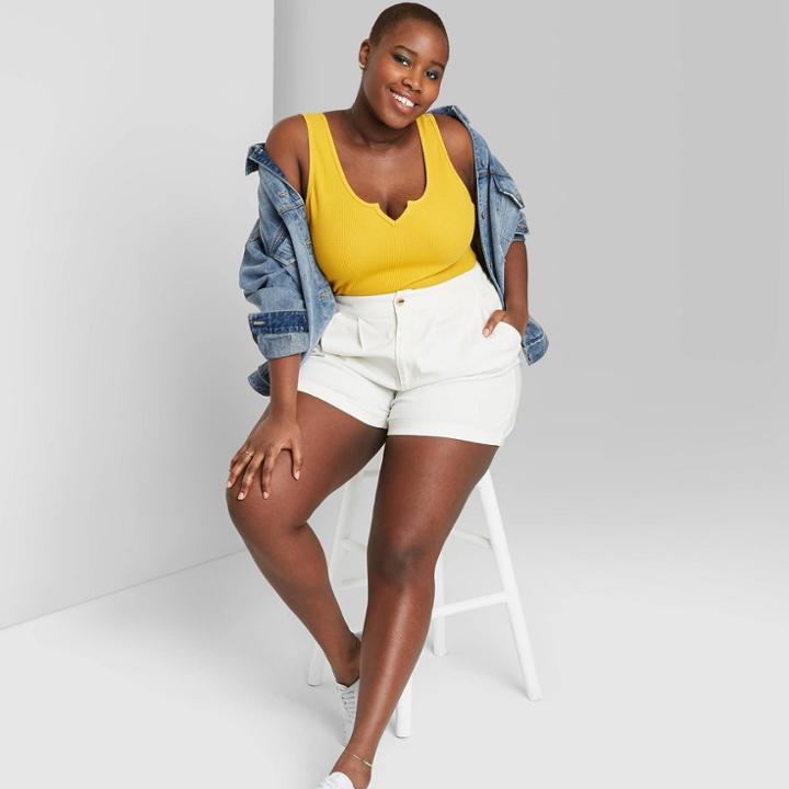 Women's Plus Size Notch Front Round Neck Tank Top - Wild Fable Gold 1x, Women's,