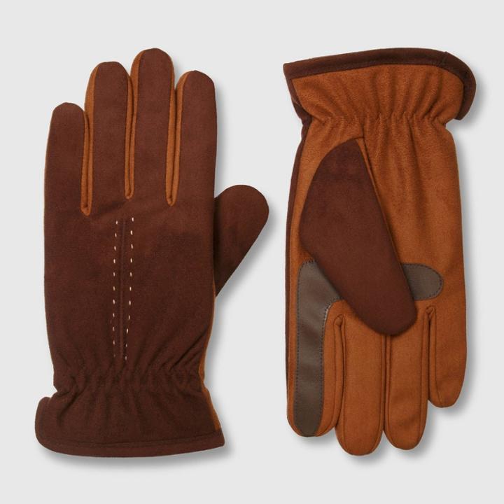 Isotoner Men's Handwear Gathered Wrist Microsuede Gloves - Brown