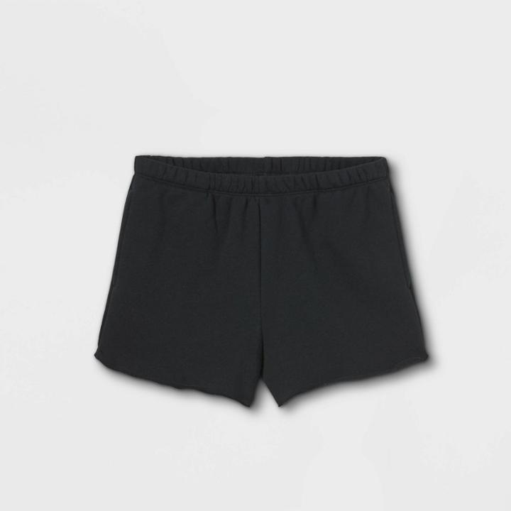 Girls' Fleece Raw Edge Lounge Shorts - Art Class Black