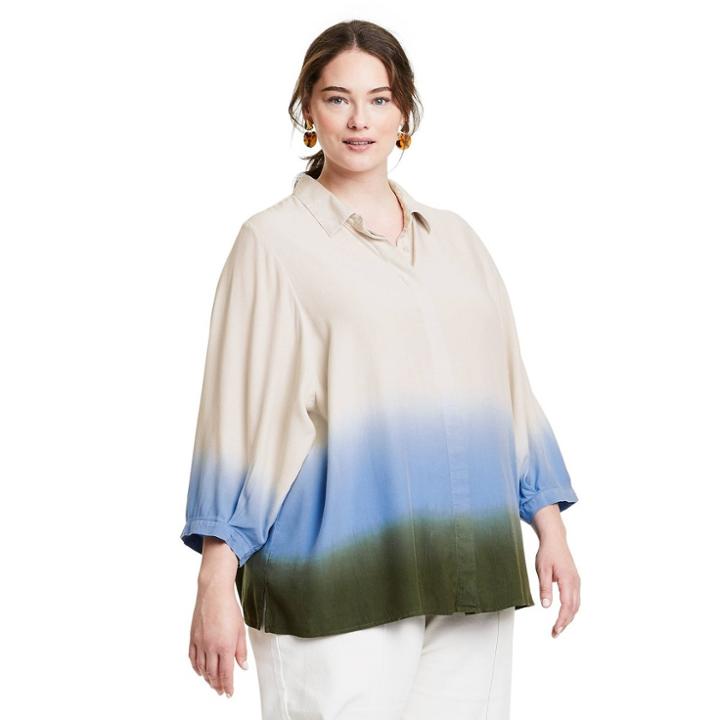 Women's Plus Size Dip-dye Long Sleeve Button-down Blouse - Rachel Comey X Target Blue/green