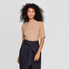 Petitewomen's Slim Fit Short Sleeve Turtleneck Rib T-shirt - A New Day Cream M, Size:
