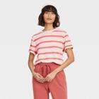 Women's Striped Short Sleeve Linen T-shirt - A New Day Coral