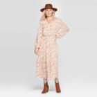 Women's Floral Print Long Sleeve V-neck Tiered Maxi Dress - Universal Thread Cream M, Size: