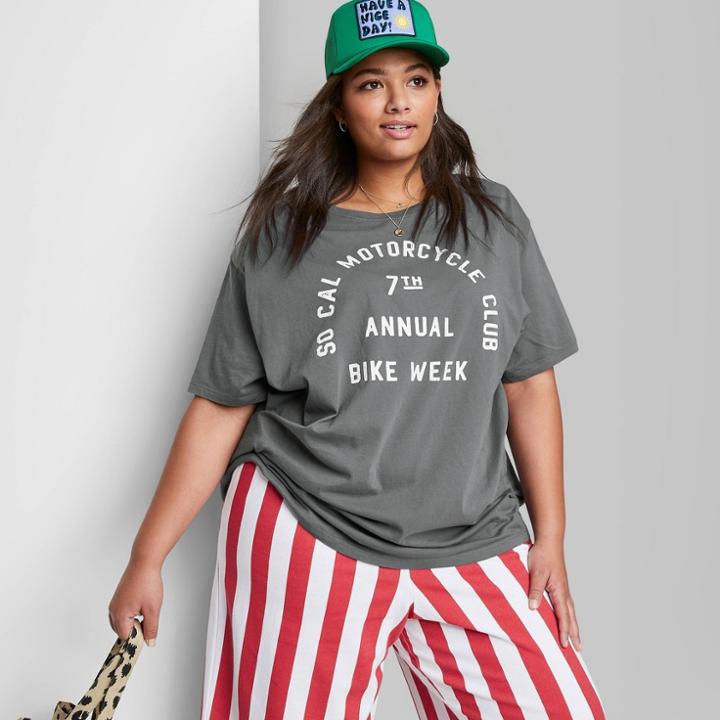 Women's Plus Size Ascot + Hart Motorcycle Club Short Sleeve Graphic Boyfriend T-shirt - Gray
