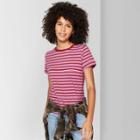 Petitewomen's Striped Short Sleeve Relaxed Crewneck T-shirt - Wild Fable Maroon/pink Xl, Women's, Red