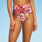Women's Ribbed High Waist High Leg Cheeky Bikini Bottom - Wild Fable Black Floral Print Xxs
