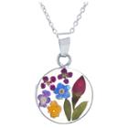 Distributed By Target Women's Sterling Silver Pressed Flowers Circle Pendant (18),