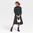 Women's Long Sleeve Smocked Bodice Dress - A New Day Black Dot Print