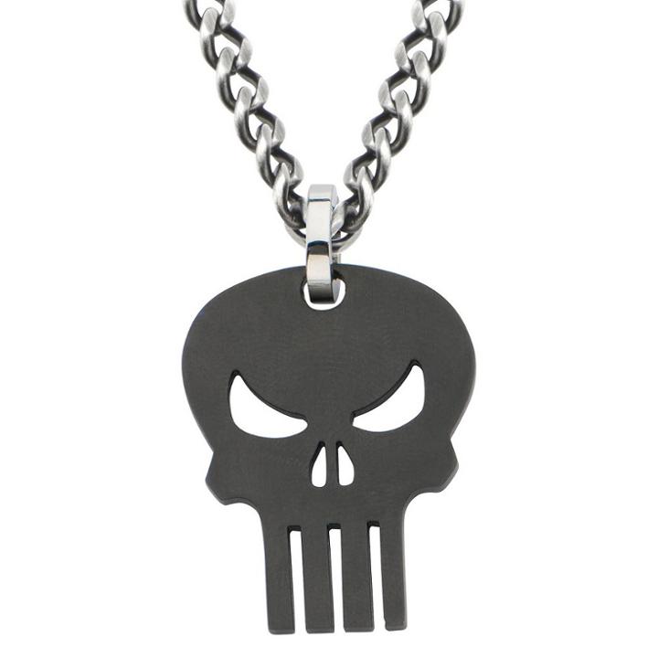 Men's Marvel Punisher Logo Stainless Steel Pendant With Chain - Black (24), Men's, Size:
