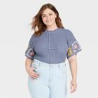 Women's Plus Size Short Sleeve Crewneck Crochet Pullover Sweater - Universal Thread Purple