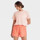 Women's Short Sleeve Back Slit Textured Top - All In Motion Heathered Orange