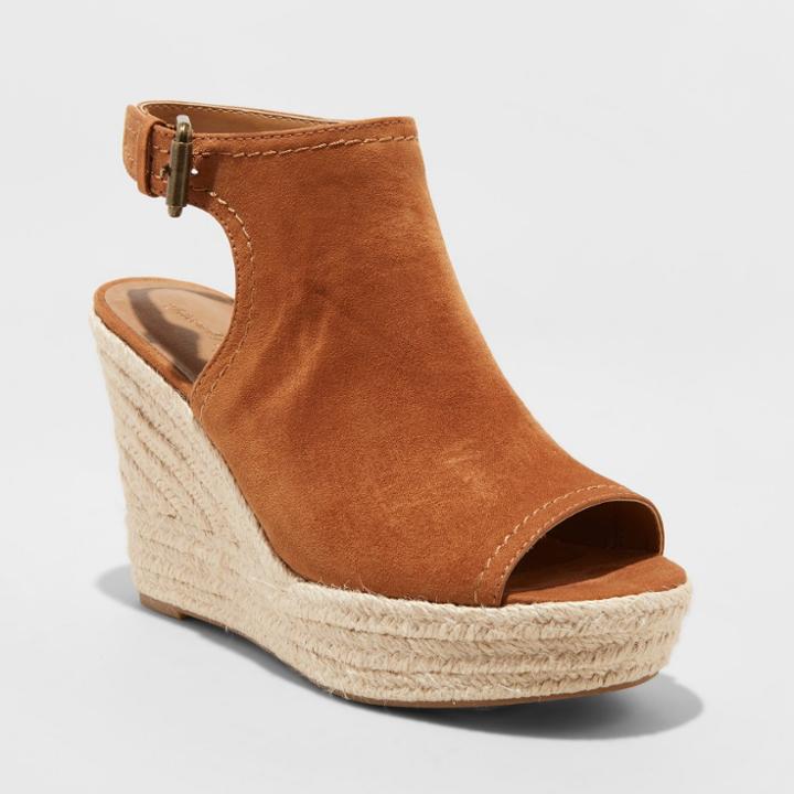 Women's Cayla Microsuede Shield Espadrille Wedge - Universal Thread Cognac (red)